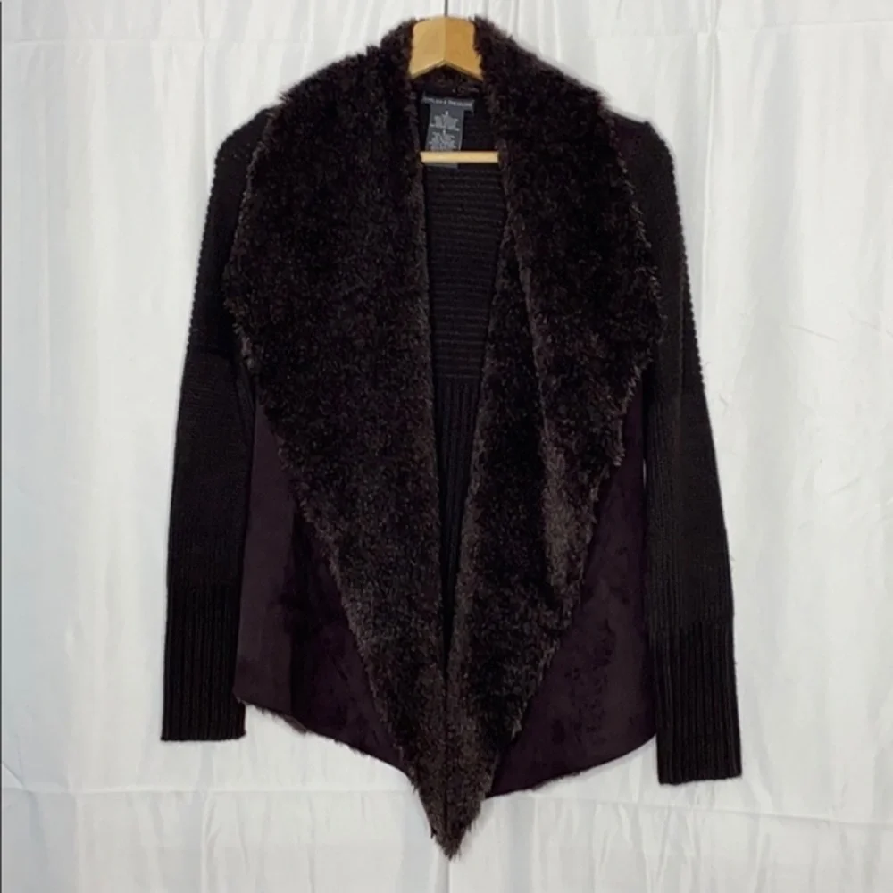 Chelsea & Theodore Faux Fur Waterfall Cardigan Sweater – Brown – Women’s Small